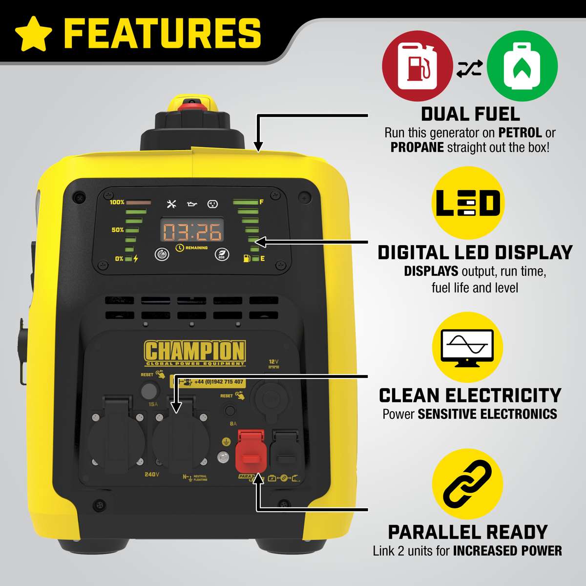 Champion 2000 Watt LPG Dual Fuel Inverter Generator