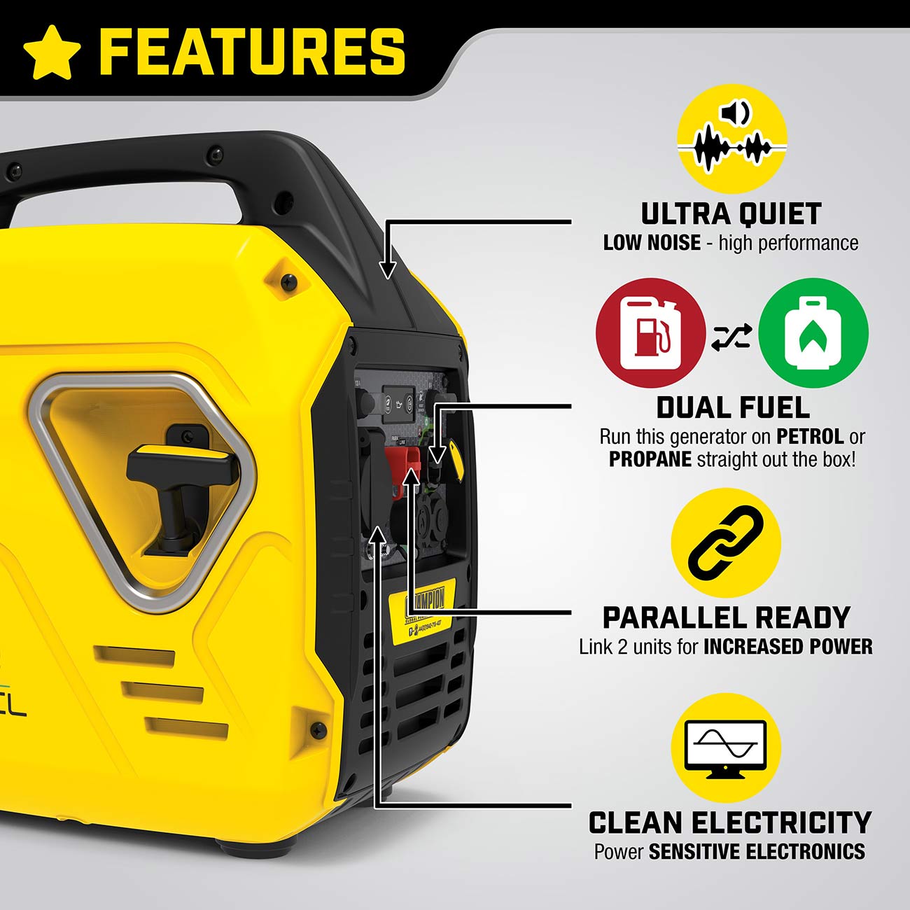 Champion 2200 Watt "Mighty Atom" LPG Dual Fuel Inverter Generator
