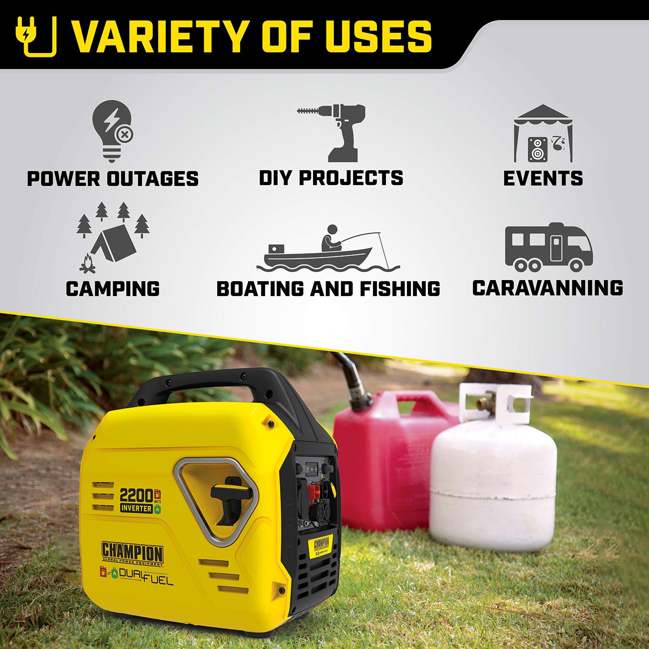 Champion 2200 Watt "Mighty Atom" LPG Dual Fuel Inverter Generator